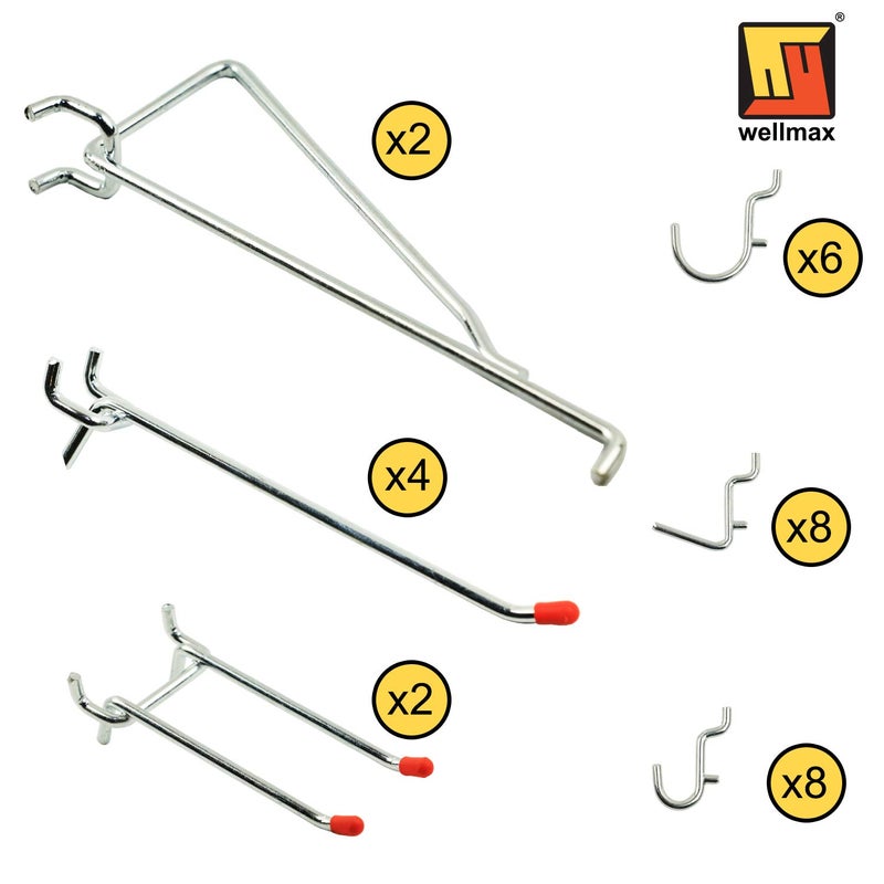 Wellmax Heavy Duty Pegboard Hooks Set â€“ 30-Piece Peg Board Organizer Accessories for Garage, Workshop & Craft Room | Fits 1/4-Inch Peg Holes â€“ Pegboard Accessories for Tools & Garage Organization - Image 4